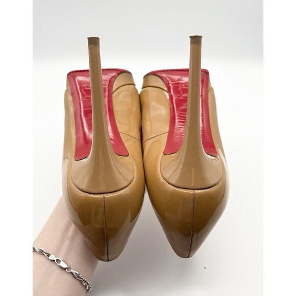 Christian Louboutin Pigalle Plato 120 Nude Patent Leather Stiletto Heels Sz 37.5 - Picture 9 of 14